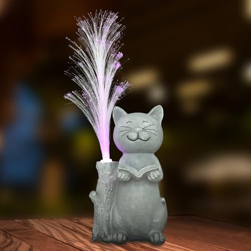Tulov Figurines de jardin décoratives pour l'extérieur, avec fibre optique, résistante aux intempéries, statue de jardin solaire avec dégradé de couleurs multicolores, pour balcon, terrasse, pelouse,