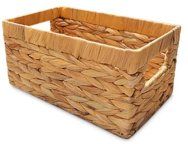 Happy Fox Woven Wicker Basket, Large Toy Storage, 11.8 * 7.1 * 5.5in Water Hyacinth Basket for Organizing Bedroom and Bathroom Items (S)