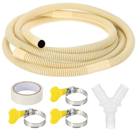 PATIKIL Desagüe Manguera Kit, 4m Manguera de Drenaje con 3 Vías Conector Abrazaderas Cinta Adhesiva para Aire Acondicionado Universal Lavadora Mini Split Bomba Extensión, Amarillo