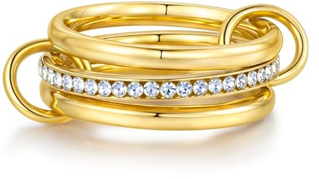 Joo&Rind Stapelbar Ringe Damen Gold – Stapelring Anlaufbeständiger Edelstahl Gold Linked Ring, Modisches Schmuckset für Alltag & besondere Anlässe (3er-Set, 16.5 (52))
