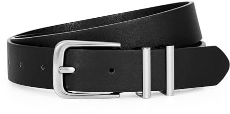 VONMELLI Cintura Donna Regolabile Cintura in Pelle per Abito Pantaloni Jeans Moda Signore Cinture in Vita, 1cm Larghezza Nero(Fibbia in argento) S