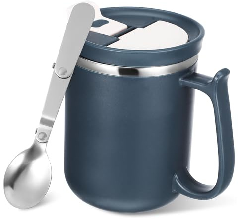 COLLBATH Mug Isotherme avec Anse et Couvercle, Tasse à Café Portable en Acier Inoxydable 304, Étanche, 401-500ml, pour Bureau et Extérieur, Stirring Mug