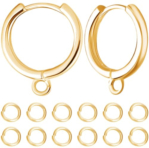 Beebeecraft 1 boîte de 20 crochets de Boucles D'Oreilles à Levier Ronds Plaqués Or 18 carats avec Boucle Ouverte pour la Fabrication de Bijoux DIY 16x14mm