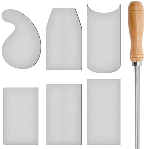 ZAVOOS 7 Pack Cabinet Scraper Burnisher Set, Multi-shaped Card Scrapers with Burnishing Tool, High Strength Wood Scraping Tools for Woodworking, Including 3 Rectangle 1 Beveled 1 Curved 1 Gooseneck