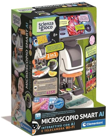 Clementoni Scienza e Gioco - Microscopio smart AI, Interattivo con Telecamera Wi-Fi, Super Microscopio con modalità Digitale e analogica, Bambini 8+ Anni, Lingua Italiana, 19387