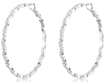 PHNIBIRD Creolen Silber 925 Groß Gewellte mit Strass Leichtgewicht Hypoallergen Schmuck für Damen Frauen Mädchen 50MM