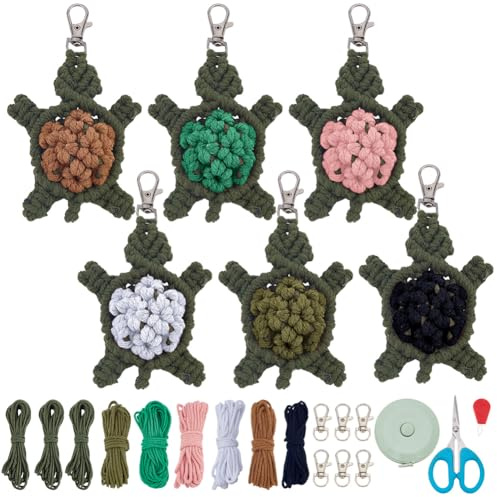 ORIGACH 6 Set Schildkröte DIY Makramee Set für Anfänger, Boho Bausatz Mit Anleitung Makramee Knüpfset zum Basteln und Knüpfen von Wandbehang-Dekorationen