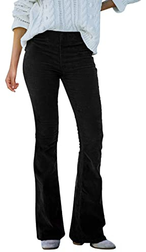 Corduroy Trousers Women's Bootcut Stretch Flared Trousers - Winter Thermal Trousers Vintage Casual Corduroy Jeans Elastic Waist Bootleg Corduroy Trousers Straight Leg Casual Trousers Warm Fabric