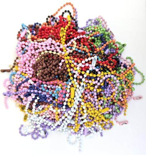 300pcs Ball Bead Chain, ZODKSNO 2.4mm x 12cm Mixed Color Metal Ball Chain Adjustable Keychain with Connectors for DIY Crafts