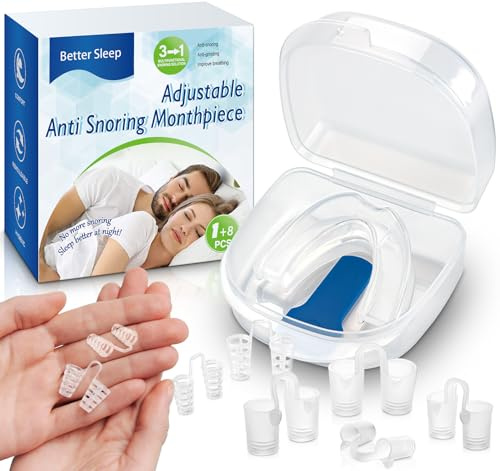 AIOUTGOGO Réglable Orthèse Anti-Ronflement, Dispositifs Anti Apnée Du Sommeil, Avec 2 Styles 4 Tailles Dilatateur Nasal, Efficace Puissante,Appareil lutte Contre Ronflements, Bruxisme