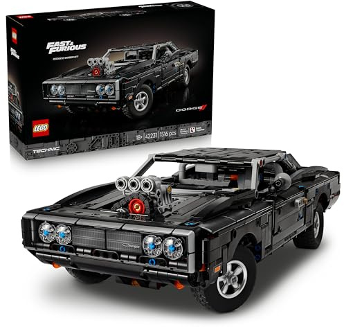LEGO Technic Fast and Furious Dodge Charger R/T bil – Byggsats för vuxna – Racerbil med styrning, fjädring, V8-motor, 2 gasflaskor – Samlarobjekt från filmen – Present för bilfantaster – 42231