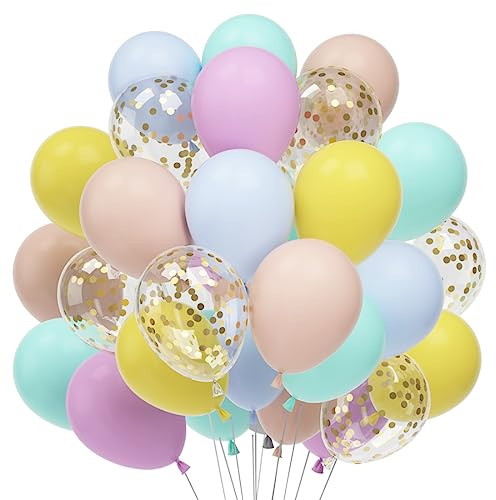 Luftballons Mehrfarbig, 60 Stück Farben Konfetti Ballons, Lila Orange Rosa Hellblau Azurblau Luftballons, 12 Zoll Pastellfarben Helium Ballons für Geburtstag Verlobung Hochzeit Graduierung Feier