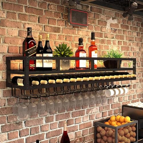 Genérico Vinoteca de Pared con iluminación LED, Barra Flotante y Estante versátil, Elegante Expositor para organizar tu hogar, Bar y Cocina (60 x 27 x 25 cm)
