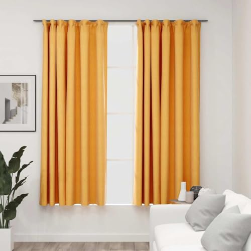 SKM Cortinas Opacas Ganchos Look de Lino 2 pzas Amarillo 140x175 cm,Casa y jardín,Decoración,Tratamientos de la Ventana,Cortinas y visillos,Amarillo,1.94 kg,321196
