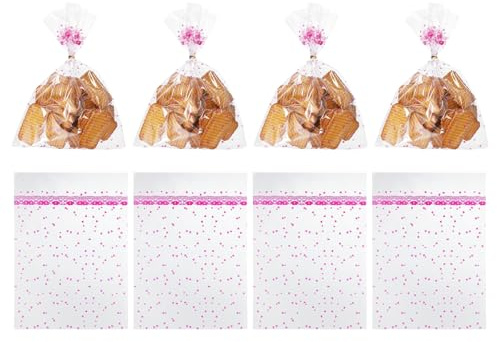 QUARKZMAN 100 Bolsas Transparentes Para Dulces, 9.8 X 7.1 Bolsas Para Galletas De San Valentín Con Cierres De Alambre Para Empaque De Dulces De San Valentín Rosa