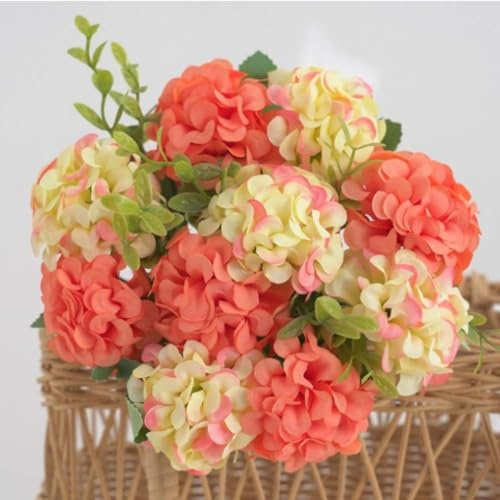 10 ortensie artificiali, 33 cm, fiori finti in seta, per decorazione di matrimoni, bouquet realistico con design realistico, decorazione per casa e giardino (rosa bianco)