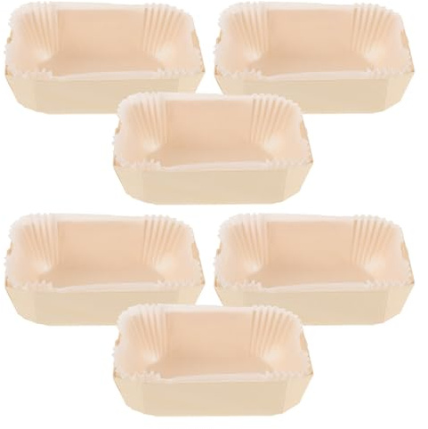 FONDOTIN Set 6 Stampi per Plumcake in Carta Bianco con Supporto in Legno 140x90x45mm, Teglie da Forno per Pane, Torte e Muffin, per Pasticcerie e Cucina Professionale