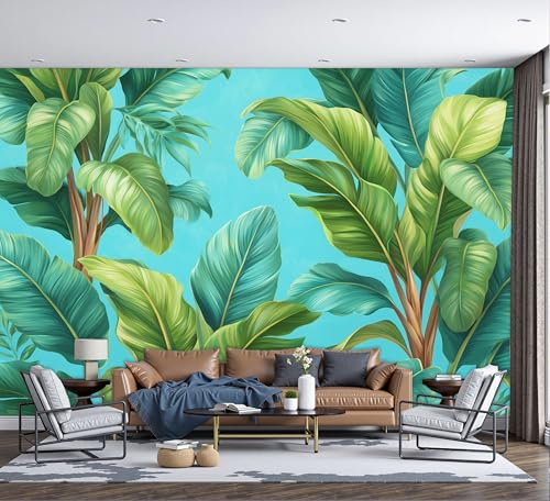 ZISTRCBAO Papier Peint Panoramique Jungle Bananiers Soie, 350x256cm Poster Geant Mural Forêt Tropicale Humide Pour Salon Chambre Restaurant Décoration Murale