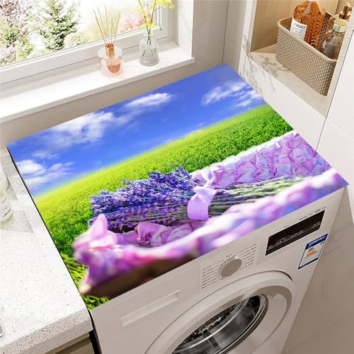 Hearda Housse Machine a Laver Jardin Lavande, Dessus Tapis Lave Linge Antidérapant, Housse de Protection pour Machine à Laver Top, Tapis de Protection pour Dessus Sèche-Linge (Espace Vert,30x40cm)