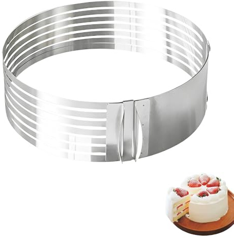 Foonary Justerbar tårtring i rostfritt stål, kakskärare med justerbar diameter från 24 till 30 cm, tårtbottenskärare, praktisk tillsats för vanliga tårtlager (silver)