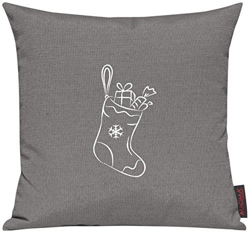 Shirtinstyle Sofakissen, Kissenbezug, Kissenhülle, Motiv Weihnachtsstiefel Nikolausstiefel Süssigkeiten, Größe 40 x 40cm, Farbe Grau