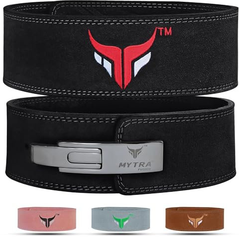 Mytra Fusion gewichthebergürtel 100% Echtes Leder Weightlifting Belt weiße Schnalle, Lifting Belt for Fitnessstudio, Fitness, Training, gewichthebergürtel Herren & Damen Gym Belt (Schwarz, L)