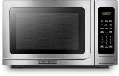 BLACK+DECKER EM036AB14 Digital Microwave Oven with Turntable Push-Button Door,Child Safety Lock,1000W,1.4 cu.ft,Stainless Steel