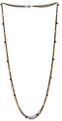 COOLSTEELANDBEYOND Schwarz Gold Multi-Schichten Lange Kette Statement Anhänger mit Kristall Perlen Charme Abschlussball Abendkleid