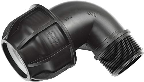 Agora-Tec PE-Fitting Winkel 90 Grad 40 mm x 1 1/4 Zoll AG (41,9 mm) für PE-Rohr 40 mm SCHWARZ