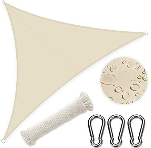 Sonnensegel Dreieck 5 x 4 x 4m inkl. Befestigungsseile, Sonnendach Sonennschutz mit UV Schutz, Wasserabweisend, Wetterbeständig für Garten Patio Terrasse, Beige [130]