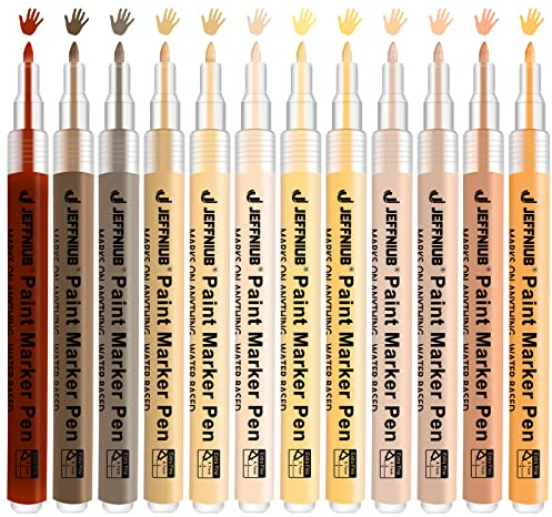 JEFFNIUB Hautfarben - Matite acriliche per pietre impermeabili, 12 pezzi, 0,7, punta sottile, pittura per legno, tela, vetro, carta, pelle, ceramica, scrapbooking, uova di Pasqua