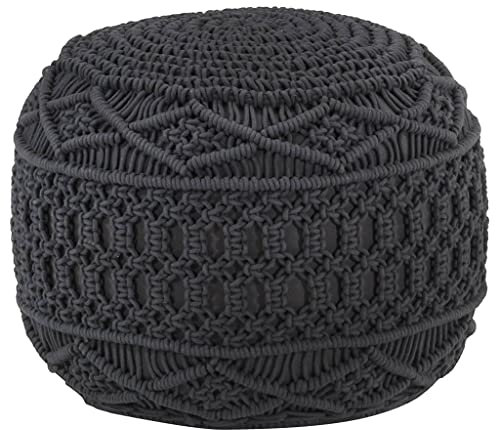 CHAHO MakrameeSitzpuff Strick,Sitzhocker Strickhocker,Sitzpouf Bodenkissen 100% Handmade SitzpuffHandgefertigt Anthrazit 45 x 30 cm Baumwolle
