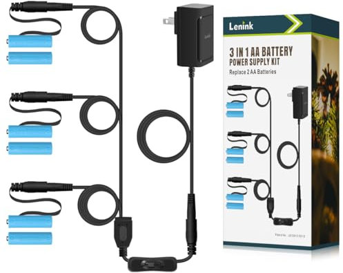 Lenink 1 to 3 AC Power Supply Adapter Kit with On/Off Switch, Battery Replacement for AA Battery (Black)
