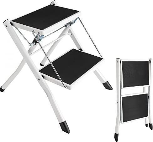 Escabeau Pliant Portatif de Tabouret Robuste à 2 Marches avec Pédales Antidérapantes en Caoutchouc Capacité de Charge Maximale 150kg