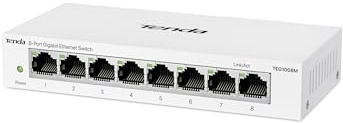 Tenda LAN Switch 8-Port Gigabit Netzwerk Switch Weiß, IGMP-Snooping & QoS | Plug & Play Ethernet Splitter, Unmanaged LAN Hub, 10/100/1000 Mbit/s Internet switch, Lüfterlos, Metallgehäuse (TEG1008M)
