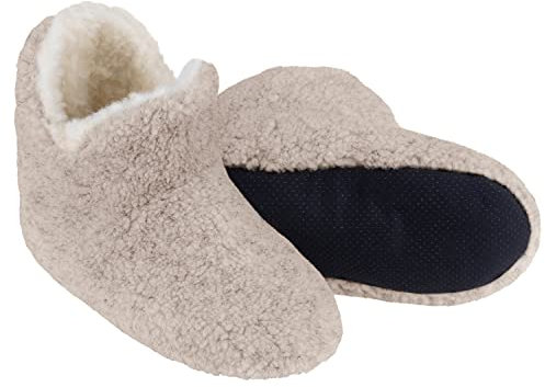 Formalind – Hausschuhe-Wolle - Warme Hüttenschuhe aus Schurwolle. Wollhausschuhe mit rutschfester Sohle. Kuschelige Hausschuhe aus Schafwolle für Damen und Herren. Made in Germany. Beige