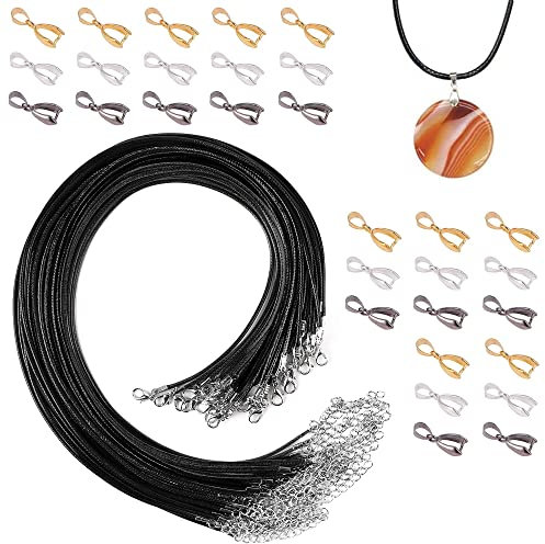 60 Delar 45 Cm Lädersnöre Kedjespänne - Vaxat Halsband Sladd Flätat Med 30 Läderkedjor, 30 Extra Öglor, 3 Färger