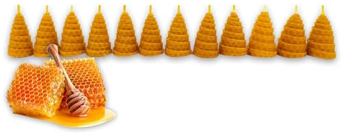 LAMARE 12 Velas de Miel de Abeja Natural 100% Cera de Abeja Hechas a Mano Sin Parafina - Ritual Mágico Buena Suerte 11/22 - Velas Decorativas - Perfectas para regalo (5 cm x 3 cm)