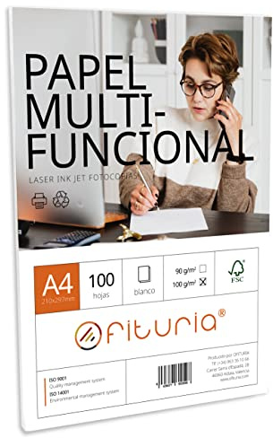 Paquete de folios A4 con 100 Hojas Blancas, Papel Multifuncional para Uso Escolar y Entornos Laborales. Ideal con impresoras láser, de inyección o fotocopiadoras - Ofituria (100 g/m2)