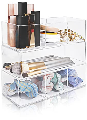 TIE-DailyNec Kosmetik Organizer Set Make Up mit 7 Fächern Stapelbarer für Nagellacke, Accessoires