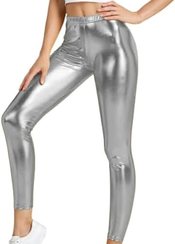 KIKFIT Girls Metallic Leggings Shiny Stretch Dance Disco Party Ages 3-14