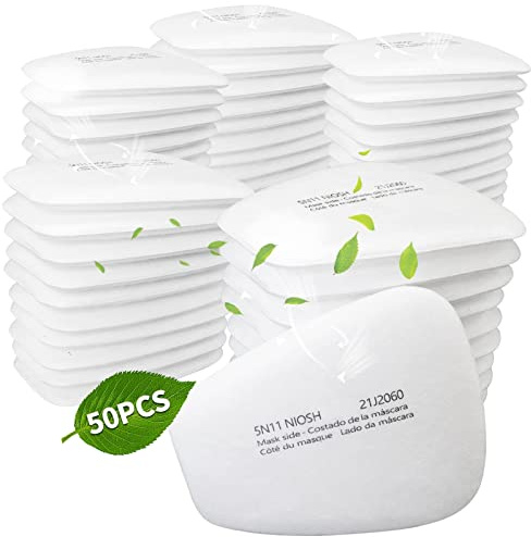 50 Stück 5N11-partikelfilter Baumwoll-Atemschutzmasken, austauschbar für Gas-Atemschutzmasken 6000/6100/6200/6800/7501/7502 Serie, Sprühfarbe/Staubpartikel/Weiß