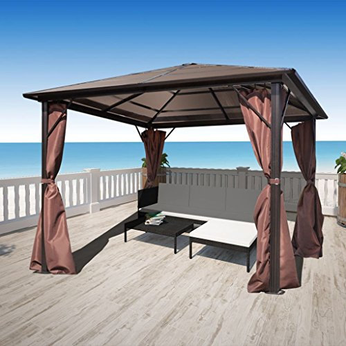 Pavillon mit Vorhängen, Chusui Faltpavillon, Pergola, Partyzelt, Standmarkise, Sonnenzelt, Garten Pavillion, Grillpavillon, Braun Aluminium 300 x 300 cm