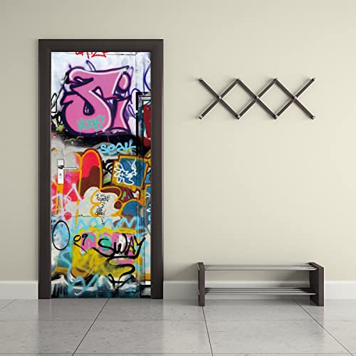 Adesivo Per Porte 3D Per Porte Interne Colorati e graffiti Alla Moda Fotomurali Autoadesivi Per Porte In Vinile, Carta Da Parati Soggiorno Cucina Camerette Art Applique L77 x A200cm