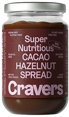 Cravers Cacao Hazelnut Spread No Refined Sugar - Vegan, Paleo & Gluten Free - No Palm Oil & No Artificial Sweeteners & Non GMO