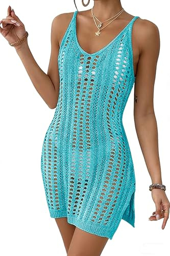 Timuspo Bikini Cover Up Damen Ärmellos Strandkleid Häkelkleid V-Ausschnitt Badeanzüge Überwurf Seitenschlitz Strandtunika