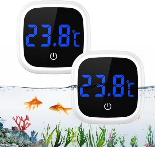 Brifit Aquarium Thermometer Mini, [2 Stück] Digital Aquarium Thermometer für Süßwasser Meerwasser, LED Display, Touch Screen, Kabellos Aquarienthermometer Digital für Süßwasser Marine Aquarium