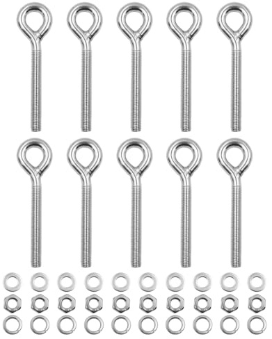 10 Stück ZONADAH M5 Ringschraube mit langem Schaft, 304 Edelstahl, geschlossene Schweißspule, Gewindestange für Hängematten, Schaukelstuhl, Garten, Boot, Yacht, Marine