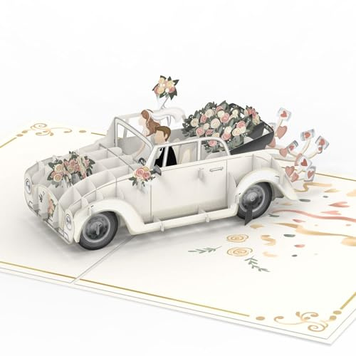 papercrush® Biglietto pop-up grande con auto just married per matrimonio - Biglietto d'auguri 3D XXL per matrimoni formato DIN A4 adatto per accompagnare un regalo in denaro per luna di miele