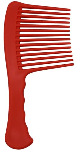Peine de peinado con mango de rastrillo, peine grande de dientes anchos para desenredar, peine de ducha para cabello largo, rizado, grueso, húmedo y seco, para niñas y mujeres, peluquería (rojo)